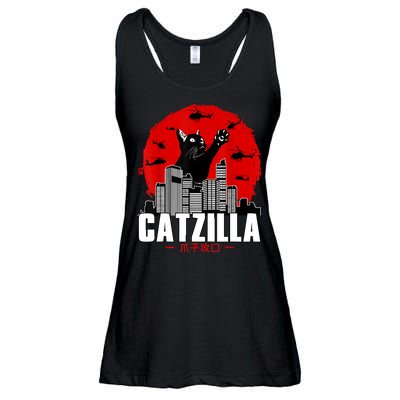 Catzilla Cute Cat Stuff For Cat Lover, Cat Mom, Cat Dad Ladies Essential Flowy Tank