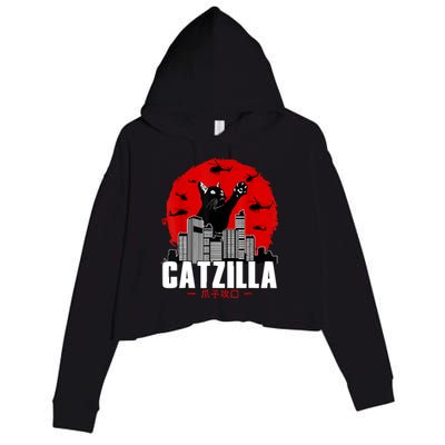 Catzilla Cute Cat Stuff For Cat Lover, Cat Mom, Cat Dad Crop Fleece Hoodie