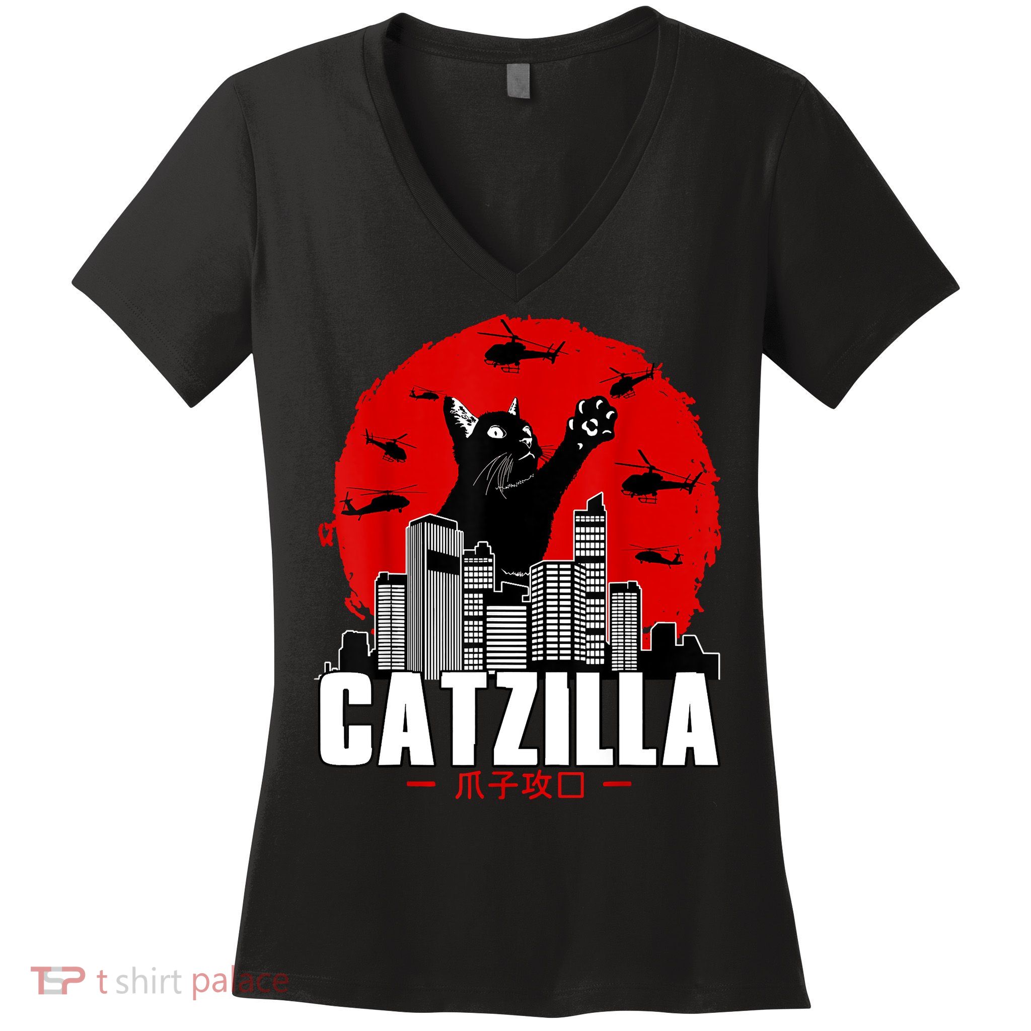 Catzilla Cute Cat Stuff For Cat Lover, Cat Mom, Cat Dad Women's V-Neck T-Shirt