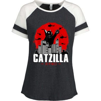 Catzilla Cute Cat Stuff For Cat Lover, Cat Mom, Cat Dad Enza Ladies Jersey Colorblock Tee