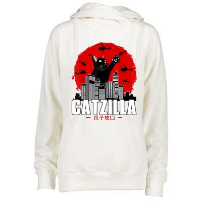 Catzilla Cute Cat Stuff For Cat Lover, Cat Mom, Cat Dad Womens Funnel Neck Pullover Hood