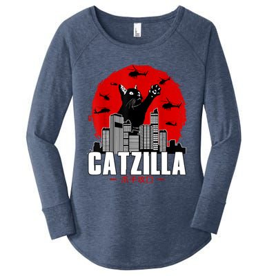 Catzilla Cute Cat Stuff For Cat Lover, Cat Mom, Cat Dad Women's Perfect Tri Tunic Long Sleeve Shirt