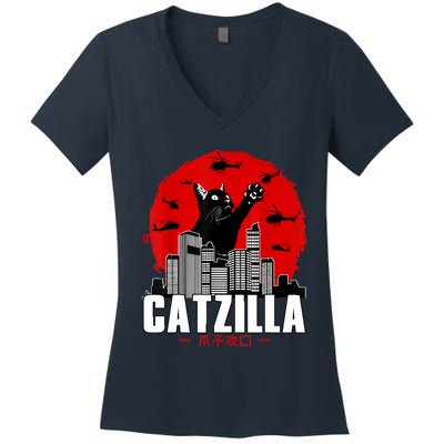 Catzilla Cute Cat Stuff For Cat Lover, Cat Mom, Cat Dad Women's V-Neck T-Shirt