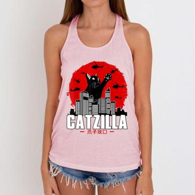 Catzilla Cute Cat Stuff For Cat Lover, Cat Mom, Cat Dad Women's Knotted Racerback Tank