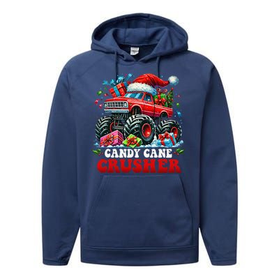 Christmas Candy Cane Crusher Xmas Monster Truckboy Performance Fleece Hoodie