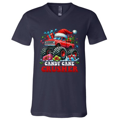 Christmas Candy Cane Crusher Xmas Monster Truckboy V-Neck T-Shirt