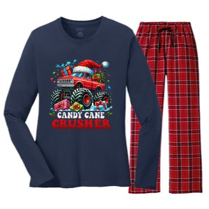 Christmas Candy Cane Crusher Xmas Monster Truckboy Women's Long Sleeve Flannel Pajama Set 