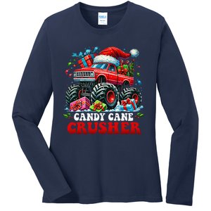 Christmas Candy Cane Crusher Xmas Monster Truckboy Ladies Long Sleeve Shirt