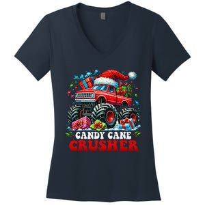 Christmas Candy Cane Crusher Xmas Monster Truckboy Women's V-Neck T-Shirt