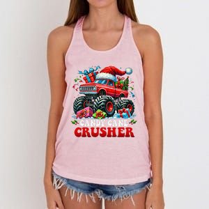 Christmas Candy Cane Crusher Xmas Monster Truckboy Women's Knotted Racerback Tank