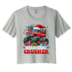 Christmas Candy Cane Crusher Xmas Monster Truckboy Women's Crop Top Tee