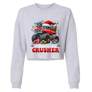 Christmas Candy Cane Crusher Xmas Monster Truckboy Cropped Pullover Crew