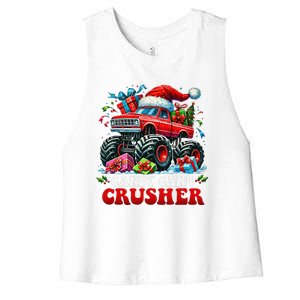 Christmas Candy Cane Crusher Xmas Monster Truckboy Women's Racerback Cropped Tank