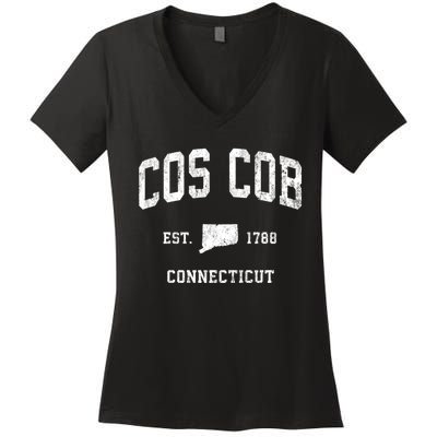 Cos Cob Connecticut Ct Vintage Athletic Sports Women's V-Neck T-Shirt