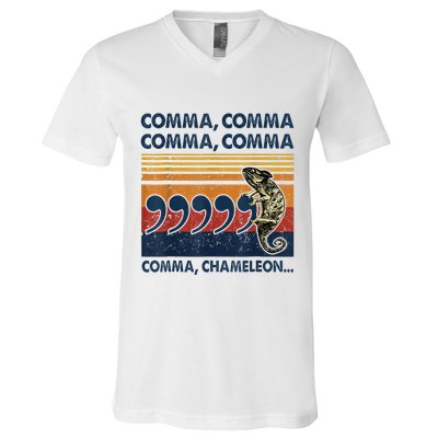 Comma Comma Chameleon Funny Grammar English Teacher V-Neck T-Shirt