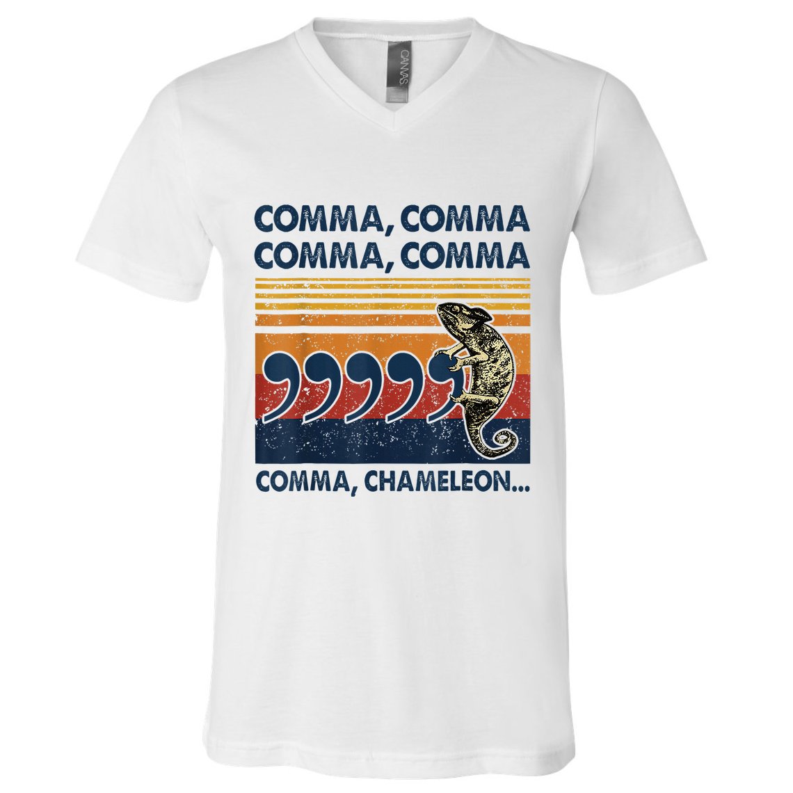 Comma Comma Chameleon Funny Grammar English Teacher V-Neck T-Shirt