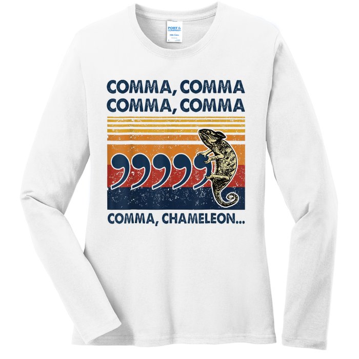 Comma Comma Chameleon Funny Grammar English Teacher Ladies Long Sleeve Shirt