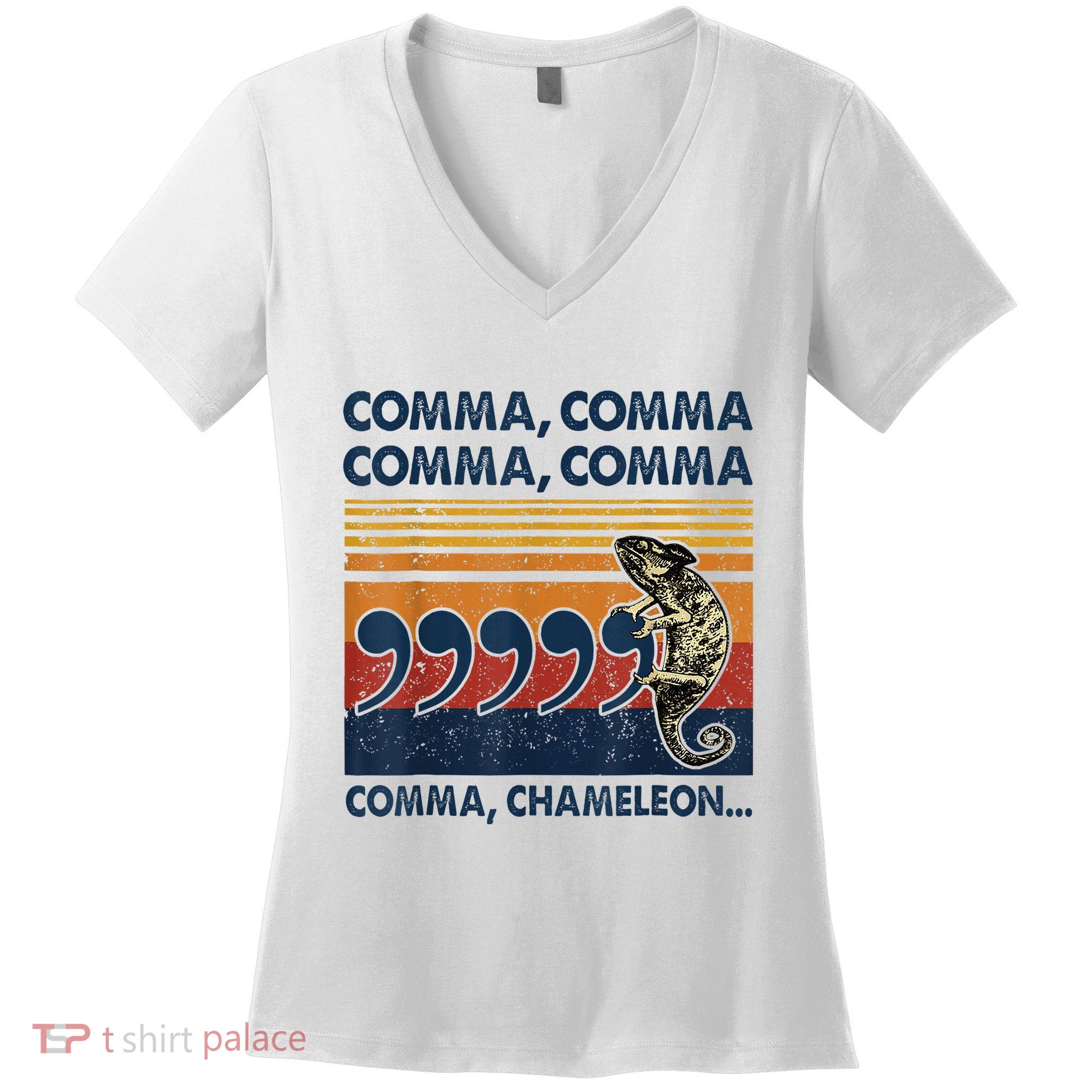 Comma Comma Chameleon Funny Grammar English Teacher Women's V-Neck T-Shirt