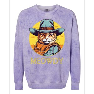 Cat Cowboy Cowgirl Women Halloween Meow Howdy Colorblast Crewneck Sweatshirt