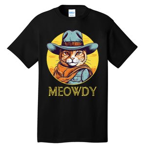 Cat Cowboy Cowgirl Women Halloween Meow Howdy Tall T-Shirt