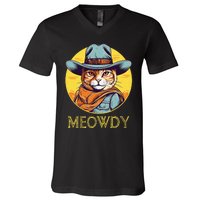 Cat Cowboy Cowgirl Women Halloween Meow Howdy V-Neck T-Shirt