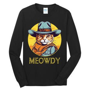 Cat Cowboy Cowgirl Women Halloween Meow Howdy Tall Long Sleeve T-Shirt