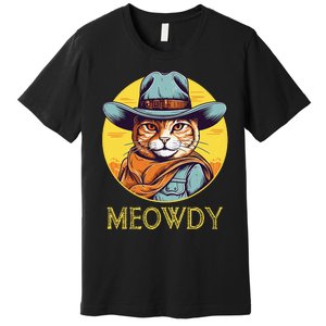 Cat Cowboy Cowgirl Women Halloween Meow Howdy Premium T-Shirt