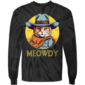 Cat Cowboy Cowgirl Women Halloween Meow Howdy Tie-Dye Long Sleeve Shirt