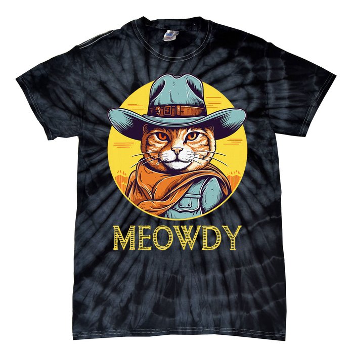 Cat Cowboy Cowgirl Women Halloween Meow Howdy Tie-Dye T-Shirt