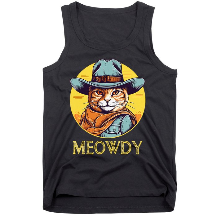 Cat Cowboy Cowgirl Women Halloween Meow Howdy Tank Top