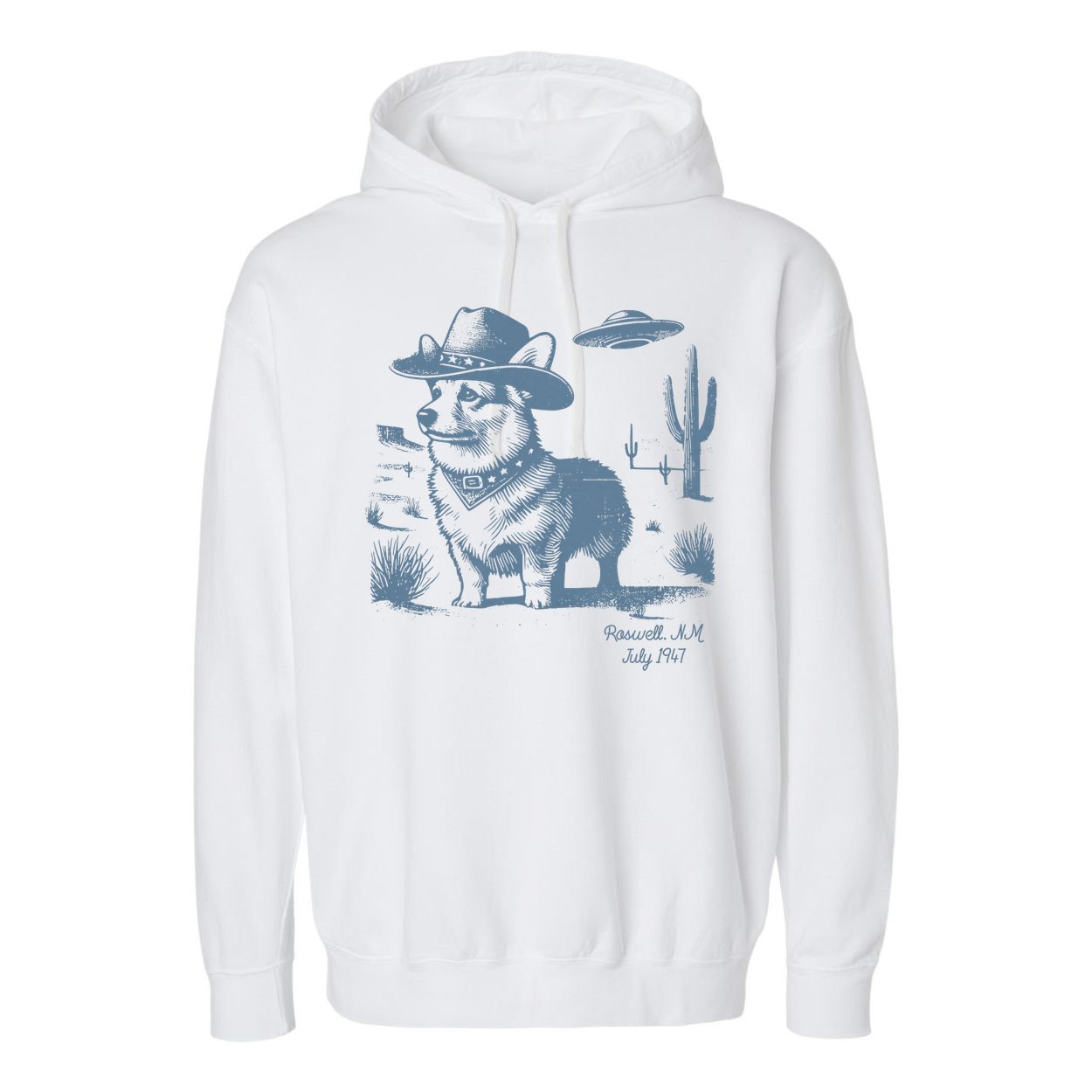 Corgi Cowboy Cowgirl Vintage UFO Western Country Dog Mom Garment-Dyed Fleece Hoodie
