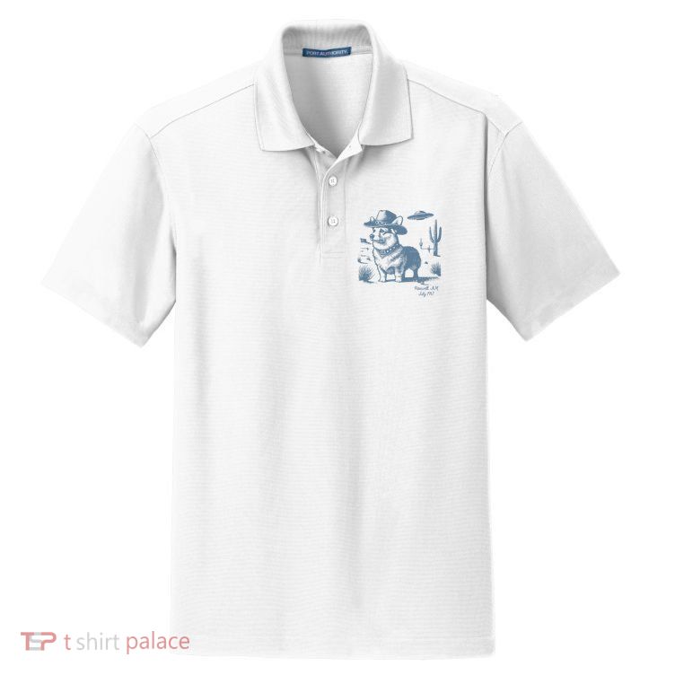 Corgi Cowboy Cowgirl Vintage UFO Western Country Dog Mom Dry Zone Grid Polo
