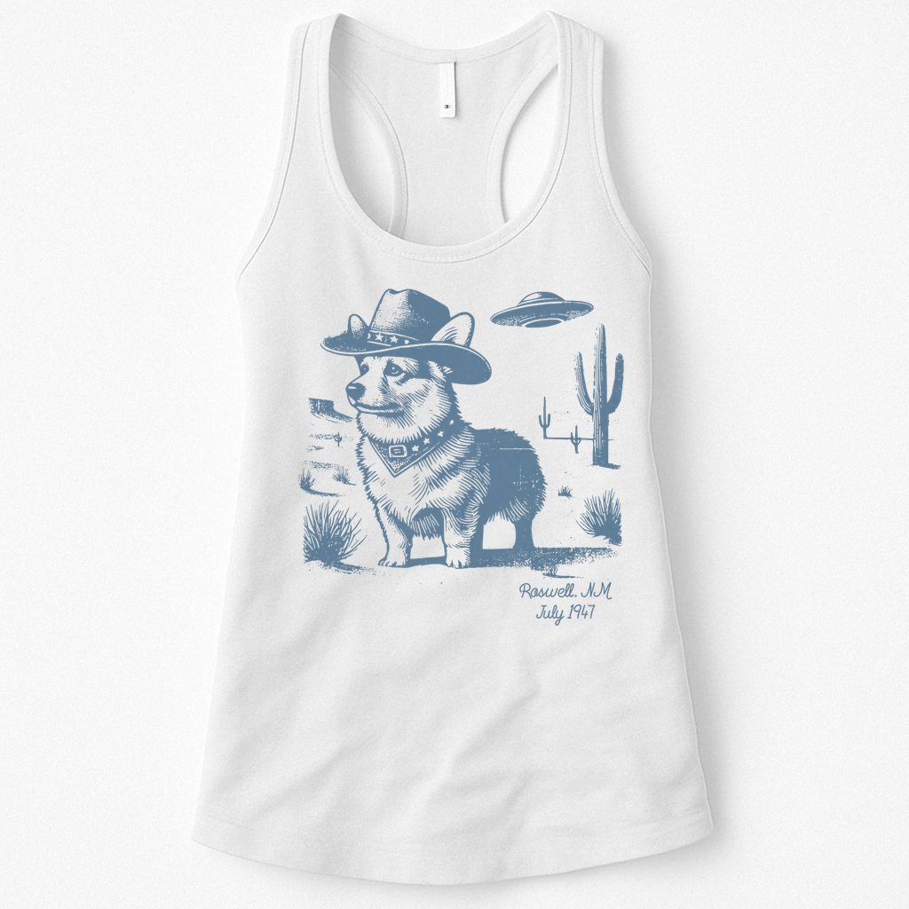 Corgi Cowboy Cowgirl Vintage UFO Western Country Dog Mom Womens Tank Top