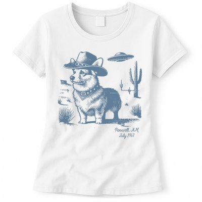 Corgi Cowboy Cowgirl Vintage UFO Western Country Dog Mom Womens T-Shirt