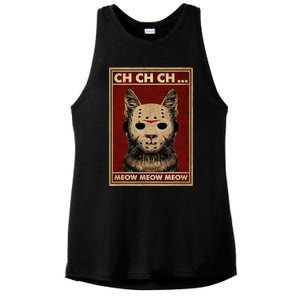 Ch Ch Ch Meow Meow Scary Halloween Cat Horror Slasher Movie Ladies PosiCharge Tri-Blend Wicking Tank