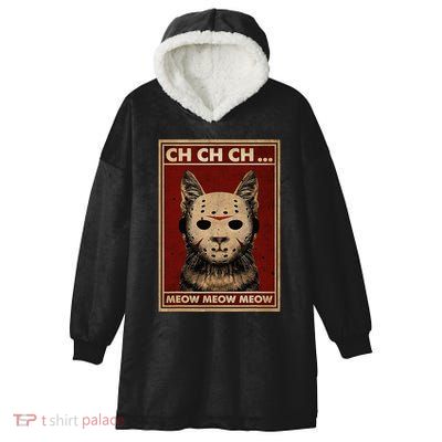 Ch Ch Ch Meow Meow Scary Halloween Cat Horror Slasher Movie Hooded Wearable Blanket
