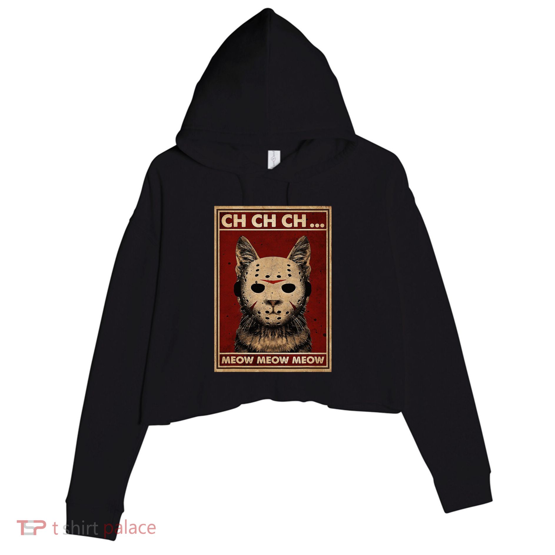 Ch Ch Ch Meow Meow Scary Halloween Cat Horror Slasher Movie Crop Fleece Hoodie