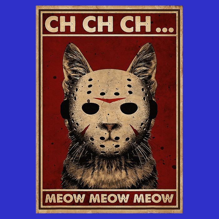 Ch Ch Ch Meow Meow Scary Halloween Cat Horror Slasher Movie Button