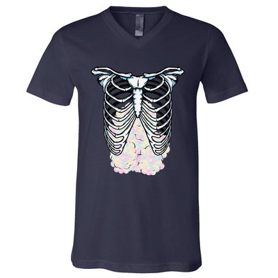 Cotton Cute Candy Rib Cage Easy Lazy Last Minute Party V-Neck T-Shirt