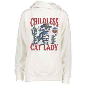 Cowboy Cat Childless Cat Lady For Kamala Election Voting Womens Funnel Neck Pullover Hood