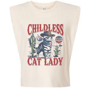 Cowboy Cat Childless Cat Lady For Kamala Election Voting Garment-Dyed Women's Muscle Tee