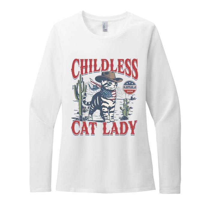 Cowboy Cat Childless Cat Lady For Kamala Election Voting Womens CVC Long Sleeve Shirt