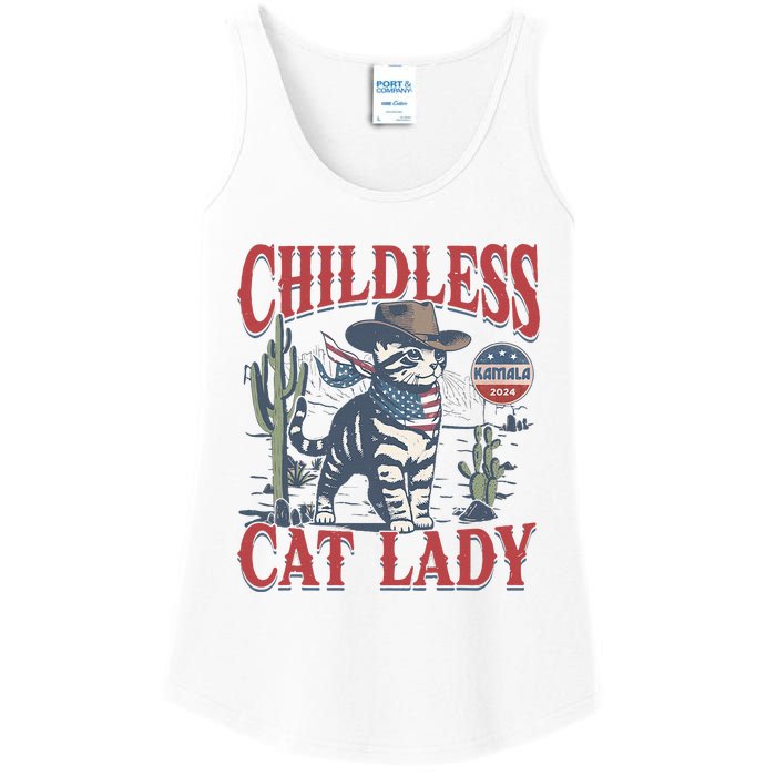 Cowboy Cat Childless Cat Lady For Kamala Election Voting Ladies Essential Tank