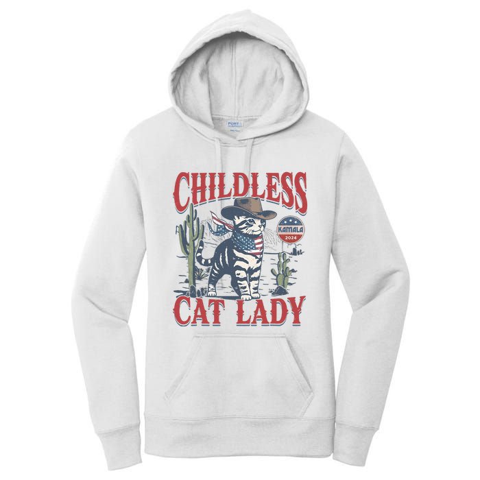 Cowboy Cat Childless Cat Lady For Kamala Election Voting Women's Pullover Hoodie