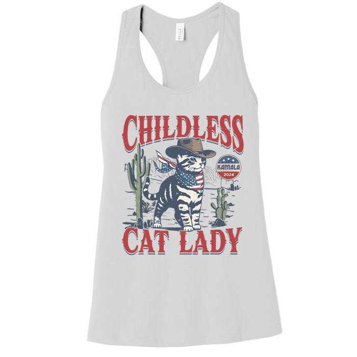 Cowboy Cat Childless Cat Lady For Kamala Election Voting Women's Racerback Tank