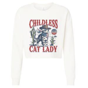 Cowboy Cat Childless Cat Lady For Kamala Election Voting Cropped Pullover Crew