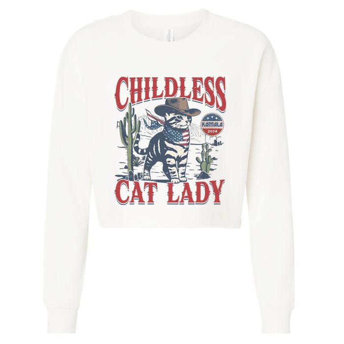 Cowboy Cat Childless Cat Lady For Kamala Election Voting Cropped Pullover Crew