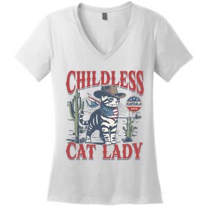 Cowboy Cat Childless Cat Lady For Kamala Election Voting Women's V-Neck T-Shirt