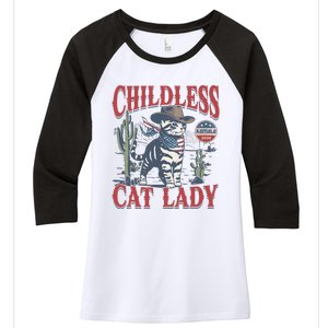 Cowboy Cat Childless Cat Lady For Kamala Election Voting Women's Tri-Blend 3/4-Sleeve Raglan Shirt