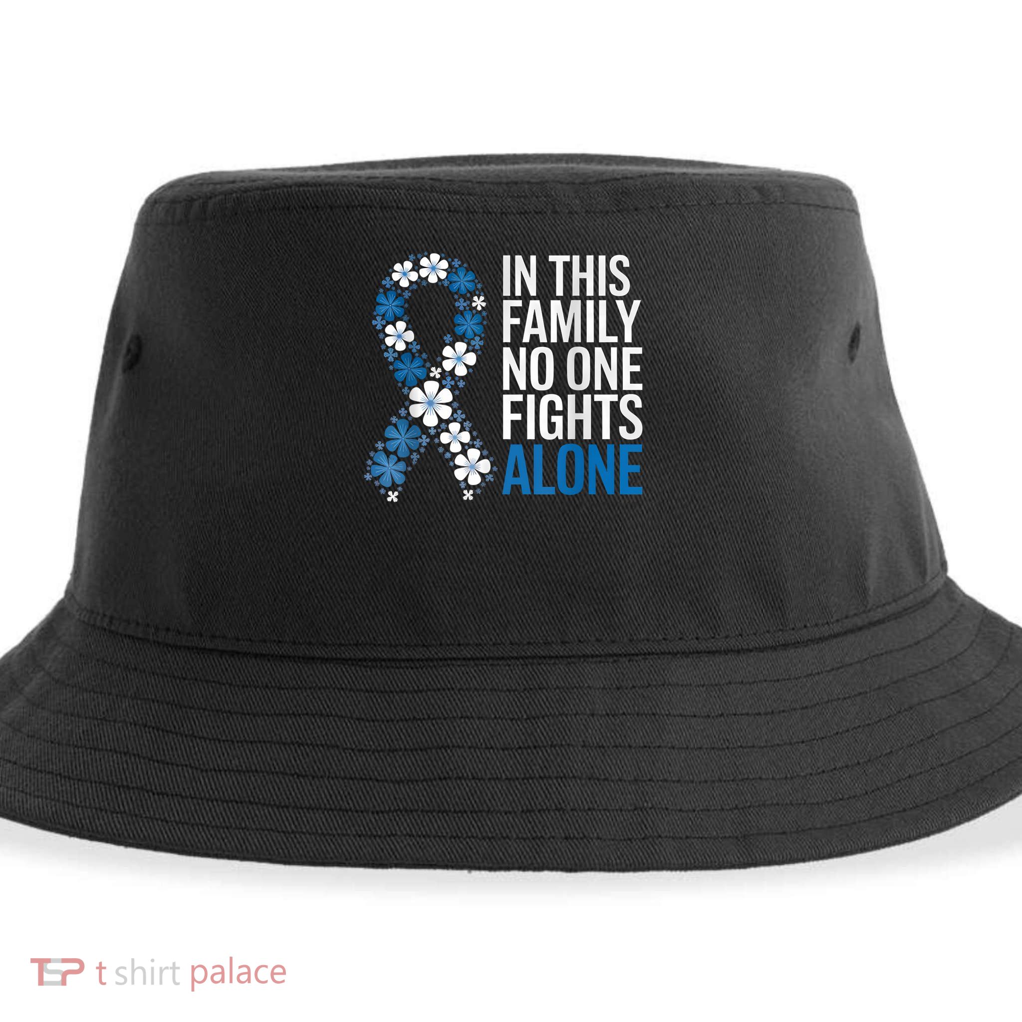 Colorectal Cancer Colon Cancer Blue Ribbon Family Support Sustainable Bucket Hat